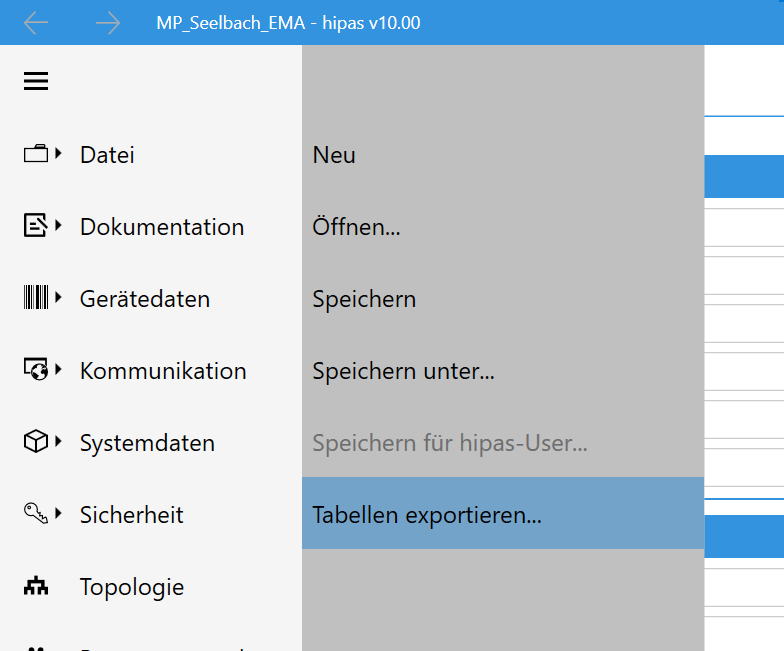 Tabellen Export Schritt 1