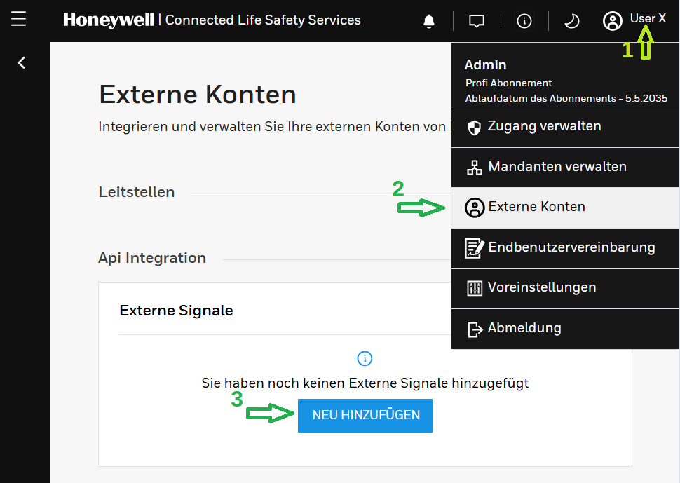 CLSS – Externes Konto hinzufügen