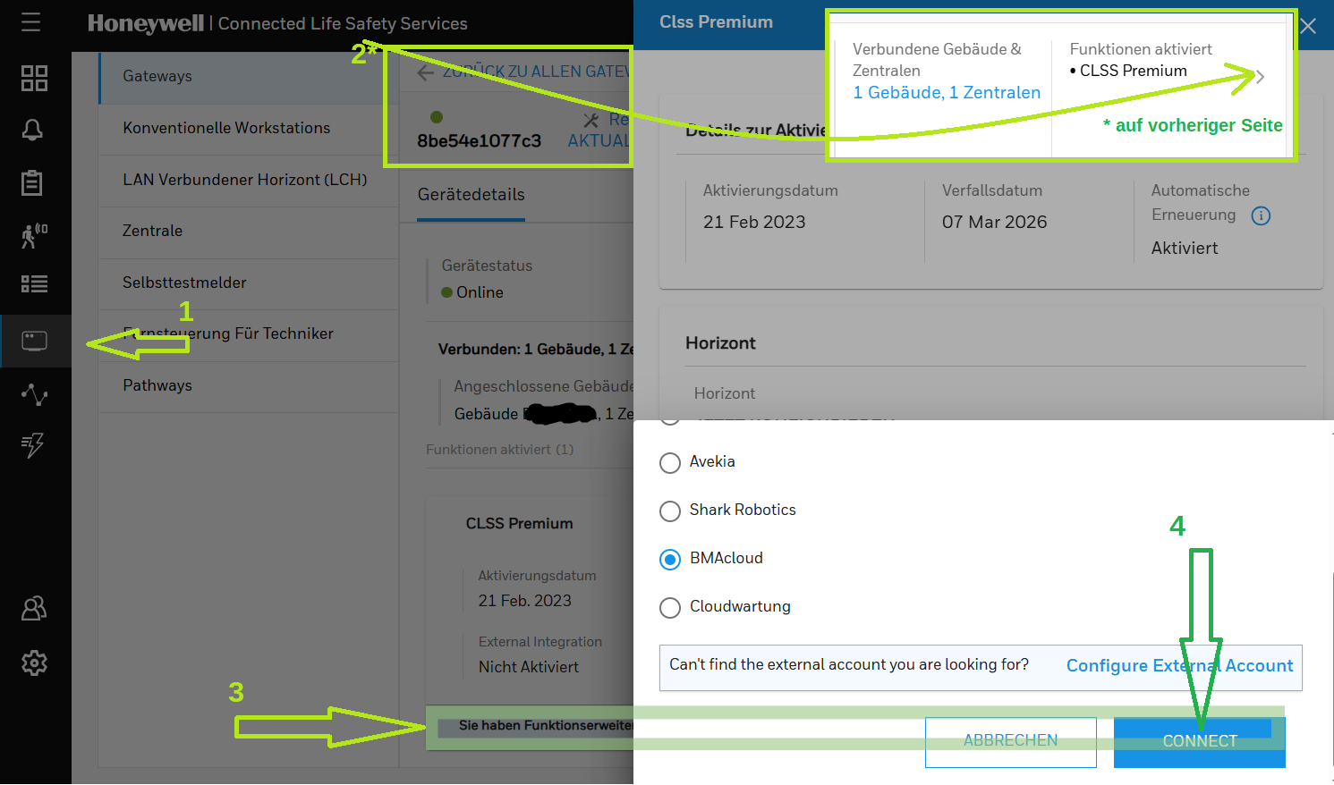 Gateway in CLSS für BMAcloud freigeben