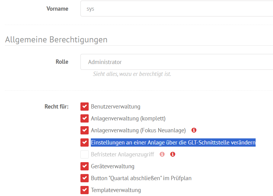 Benutzerrechte GLT