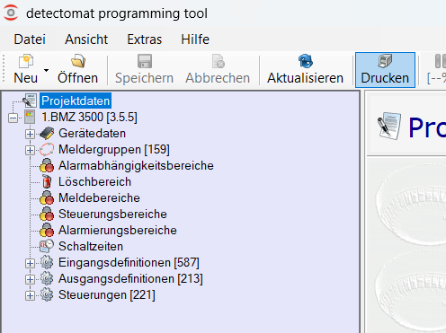Drucken-Button im detectomat programming tool