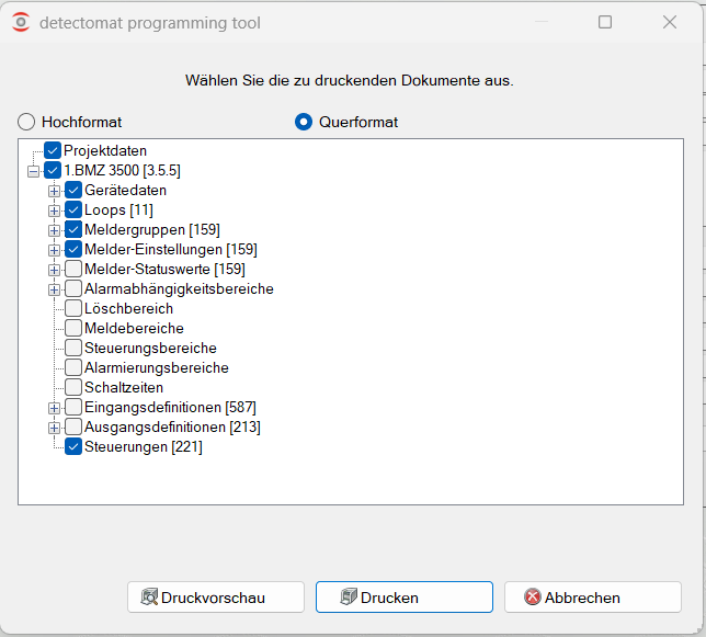 Auswahl der zu druckenden Dokumente im dpt