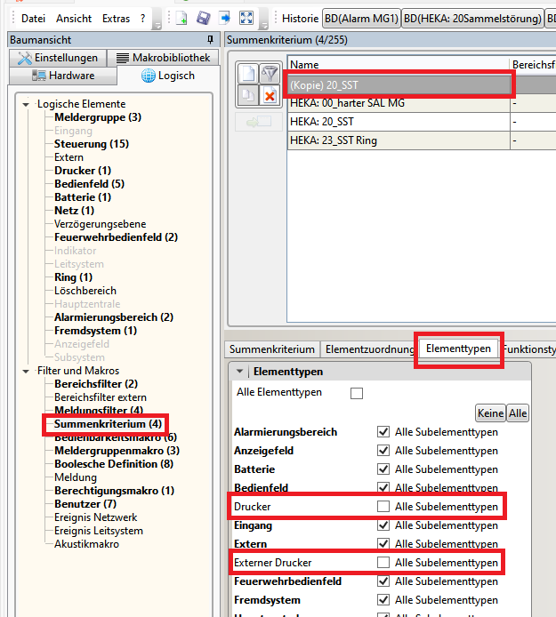 Elementtypen – Drucker Haken entfernen
