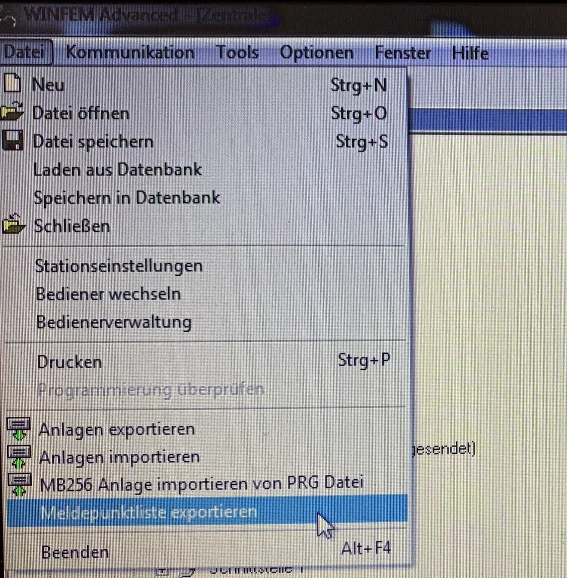 WINFEM – Meldepunktliste exportieren