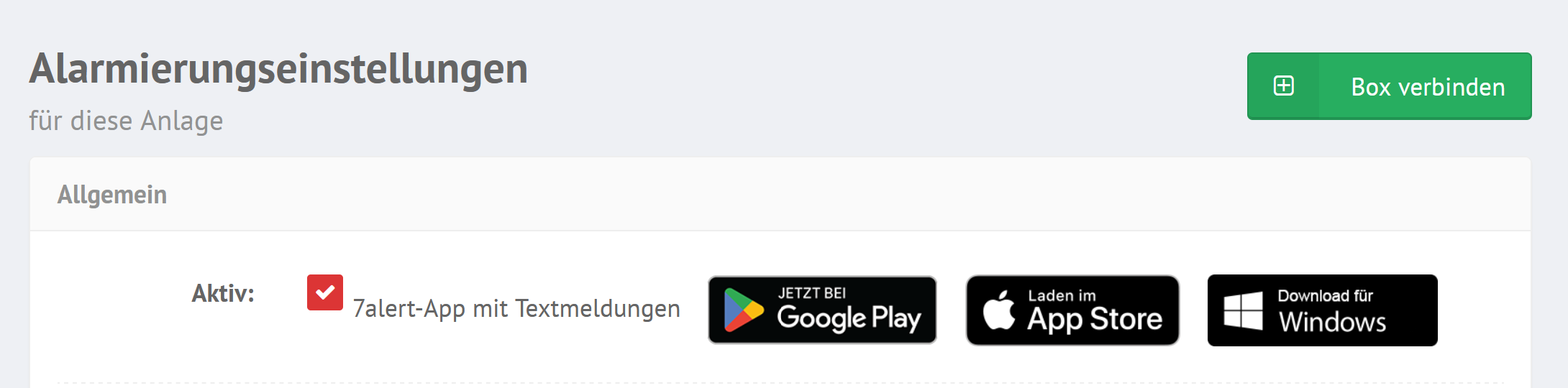 Anlagen Alarmierung Menü