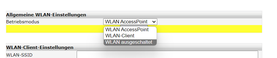 Weboberfläche W-LAN verbinden