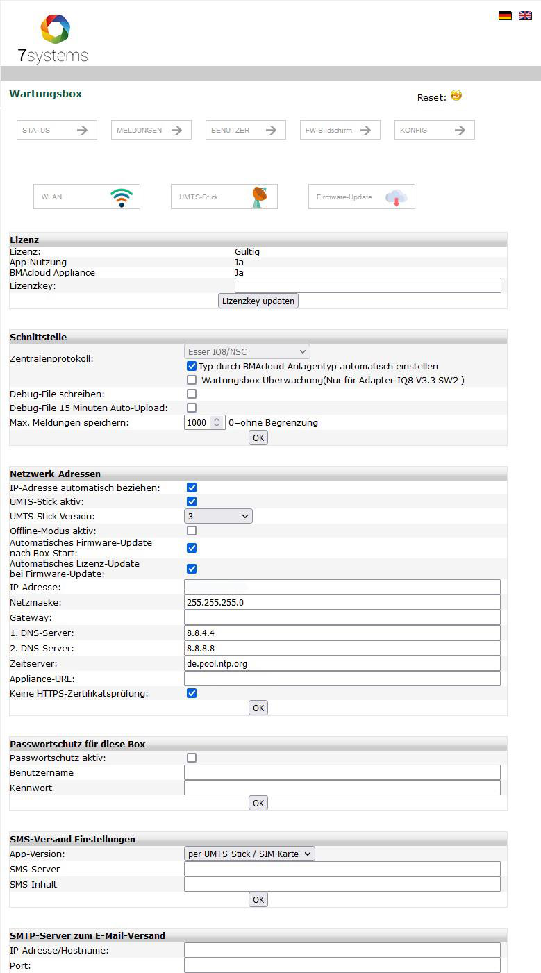 Server URL in Box Konfigseite eintragen