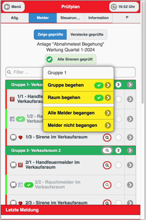 Aktivierungsschalter Begehung und Begehungstemplate