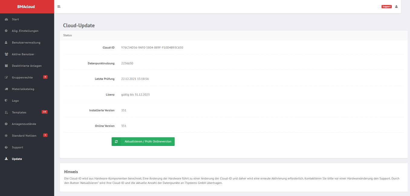 Abfragen Updates im Sysadmin des Servers