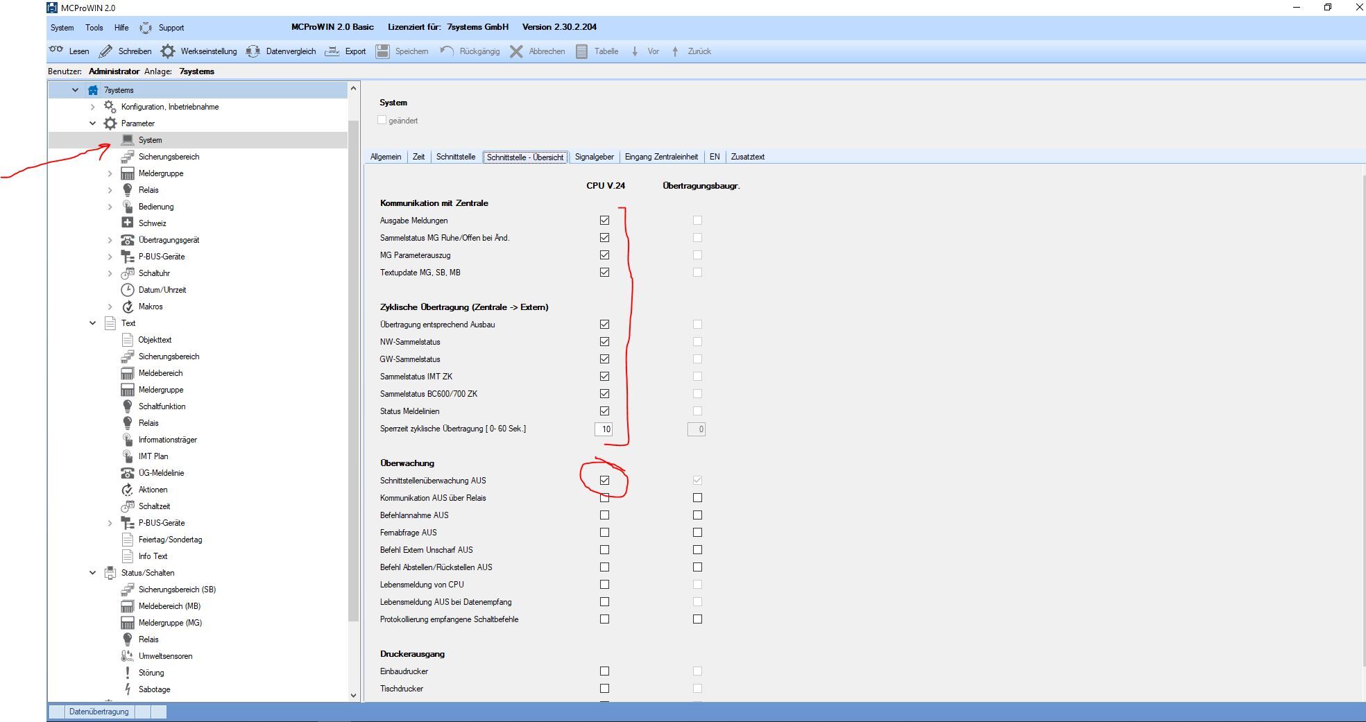 MCProWin V.24 Schnittstelle Parameter Einstellung