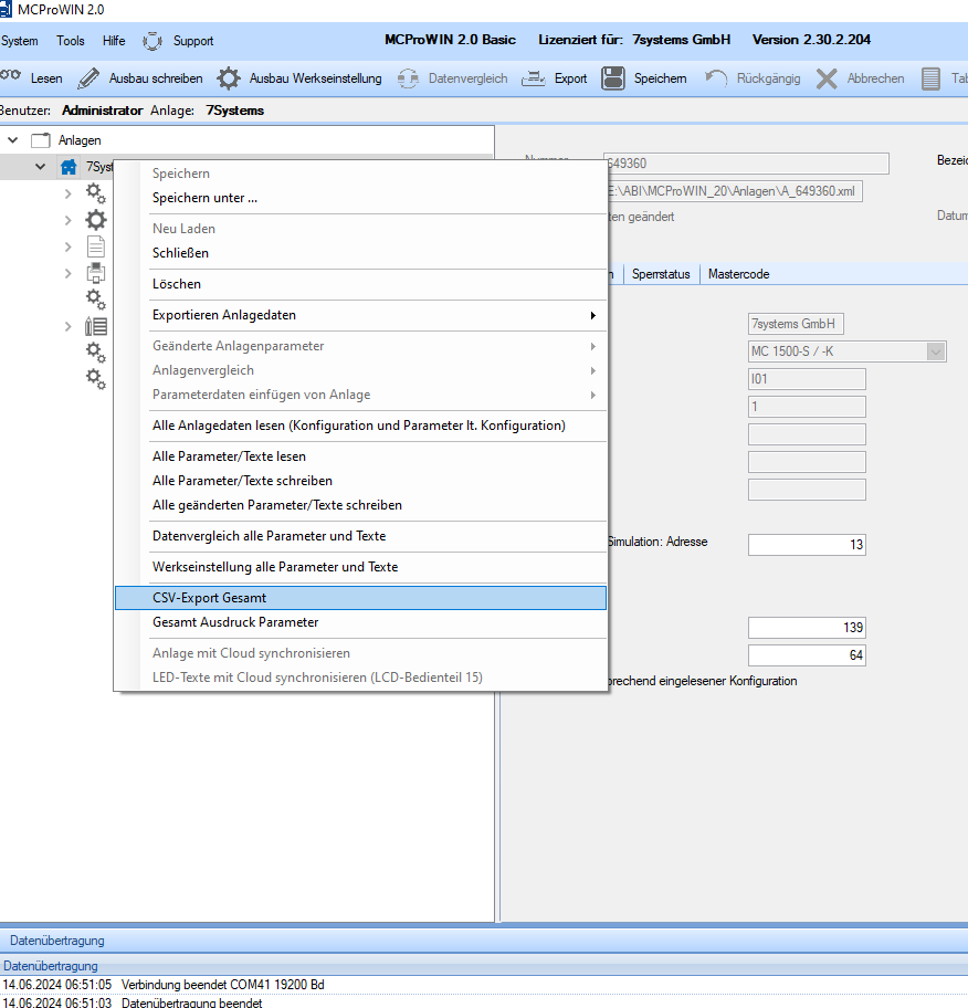 CSV-Export insgesamt