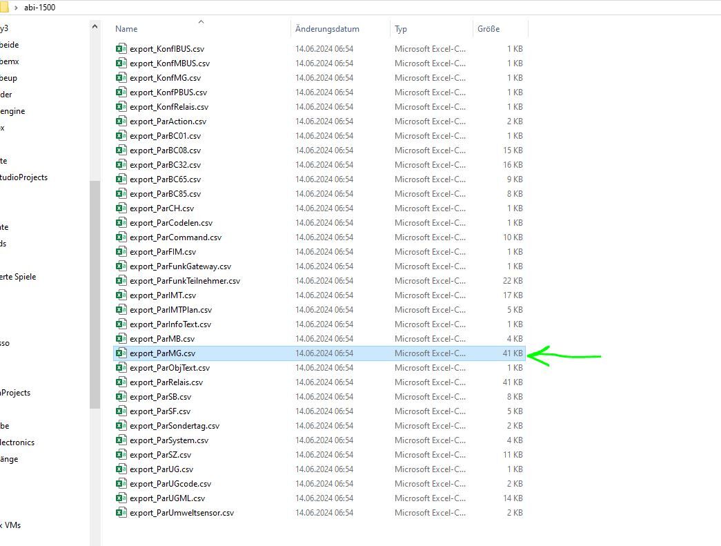 Exportierte CSV-Dateien