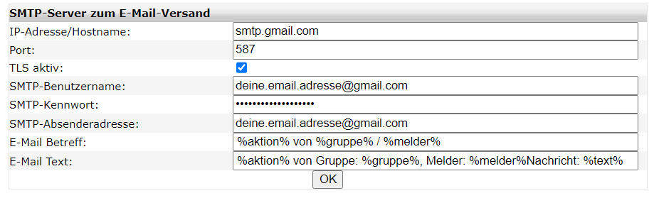Konfiguration Weboberfläche