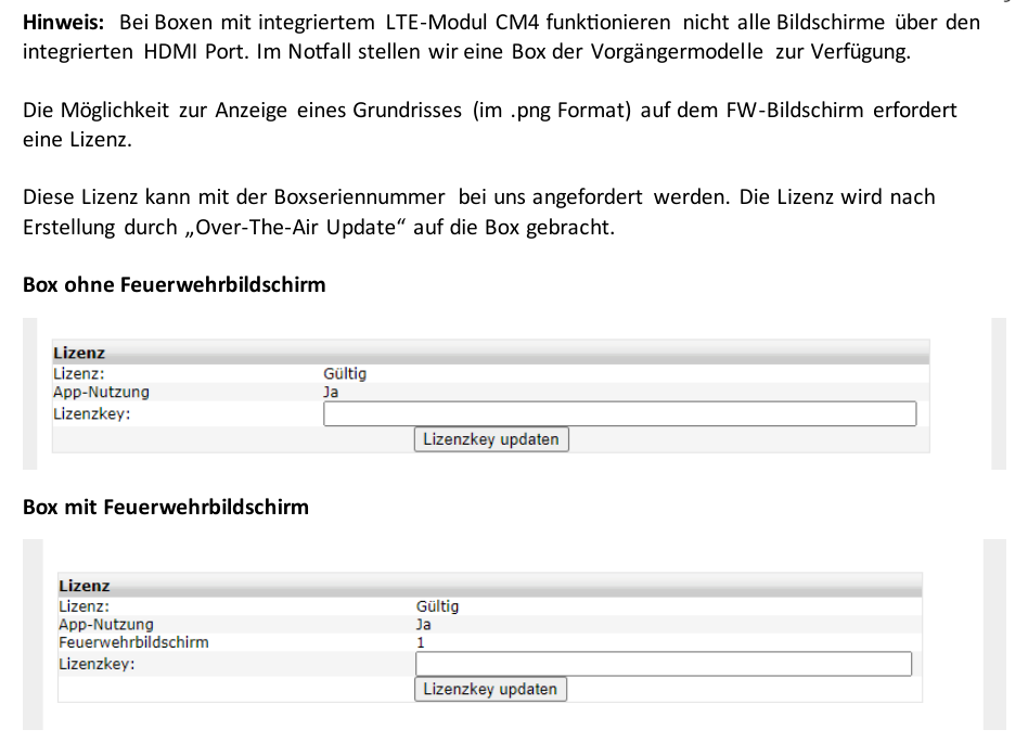 Box ohne und mit Feuerwehrbildschirm