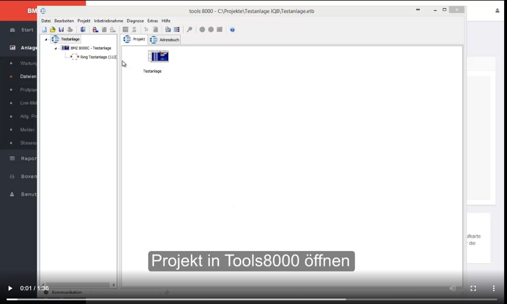 Projekt in Tools 8000 öffnen