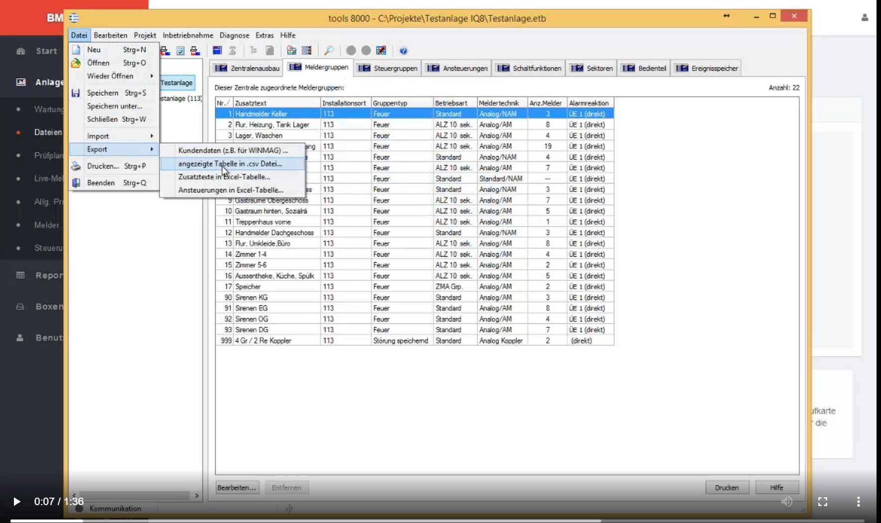 CSV-Export über Datei-Menü