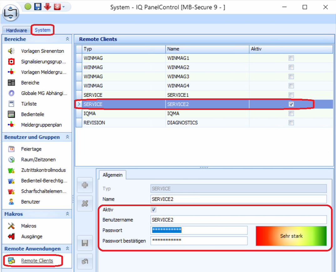 Remote Clients SERVICE2 Konfiguration