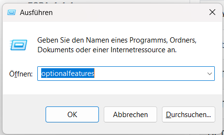 Ausführen-Dialog mit optionalfeatures