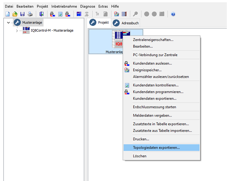 Tools 8000 – Kontextmenü Topologiedaten exportieren